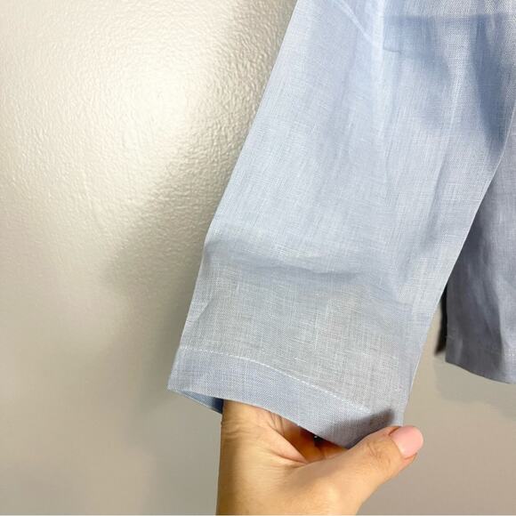 Lin Blanc Linen Top Blouse Long Sleeve Woman’s size 4 Blue - Picture 4 of 9